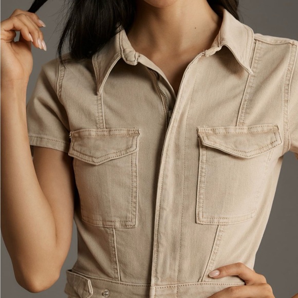 Good American Tan Utility Jean Dress with zip up and buttons. Size Medium - Picture 2 of 11